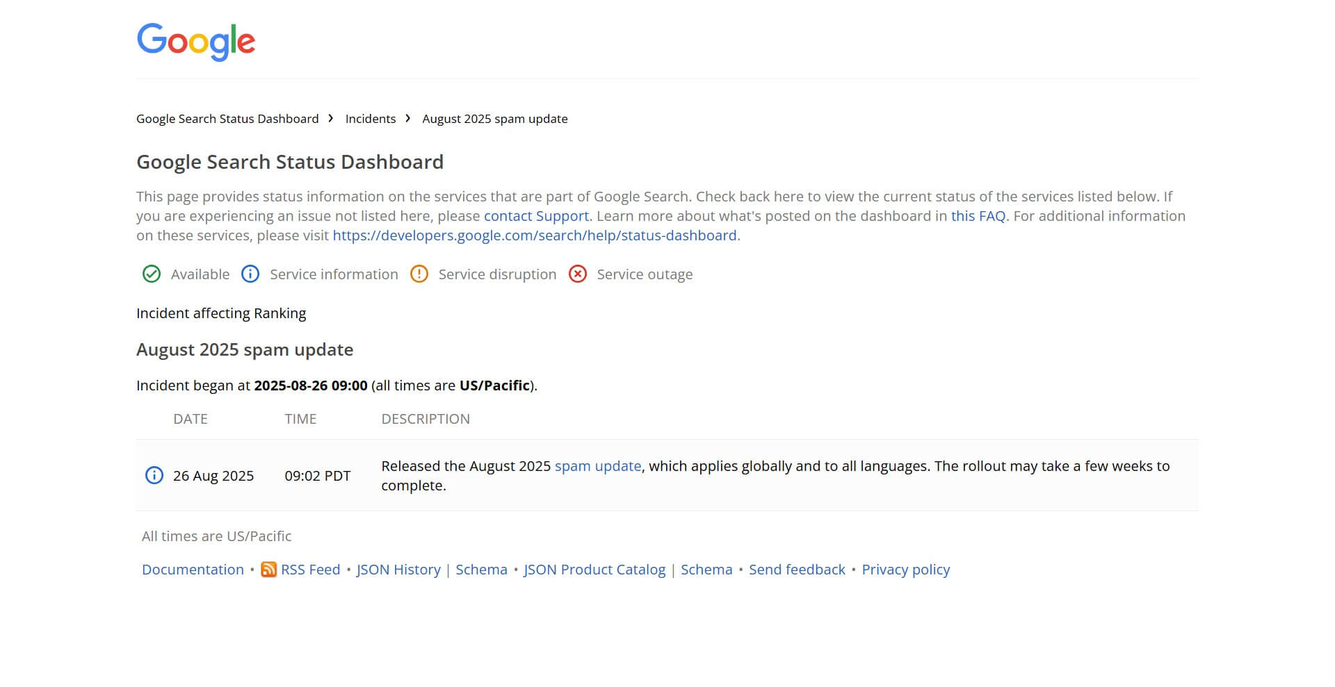 Google Search Status Dashboard Google Search Status Dashboard